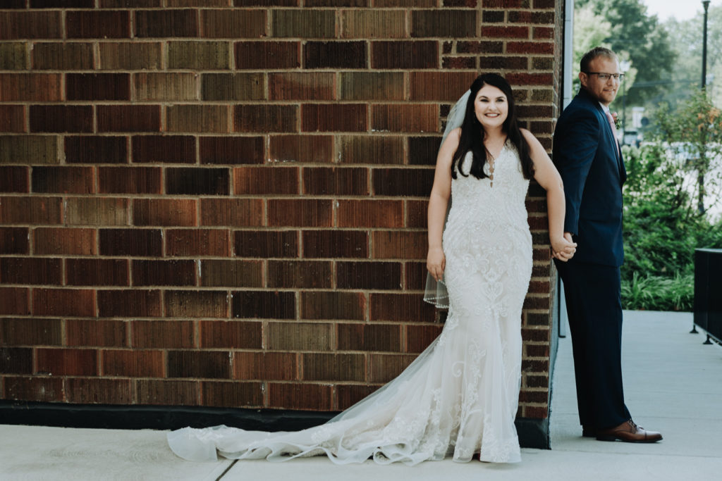 Wedding day first look Garment Factory Franklin IN 