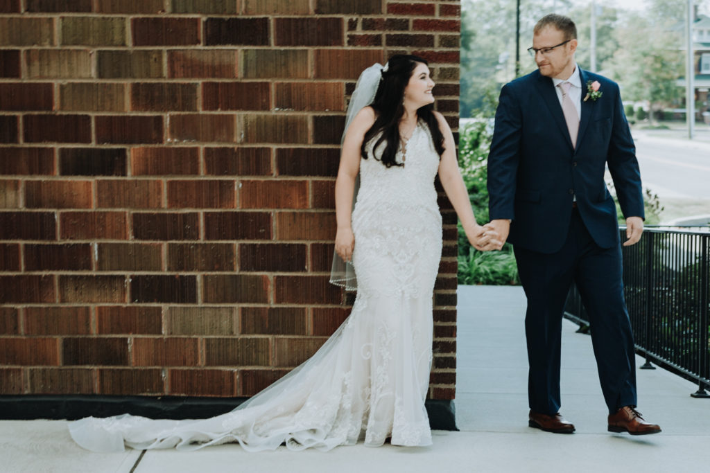 Wedding day first look Garment Factory Franklin IN 
